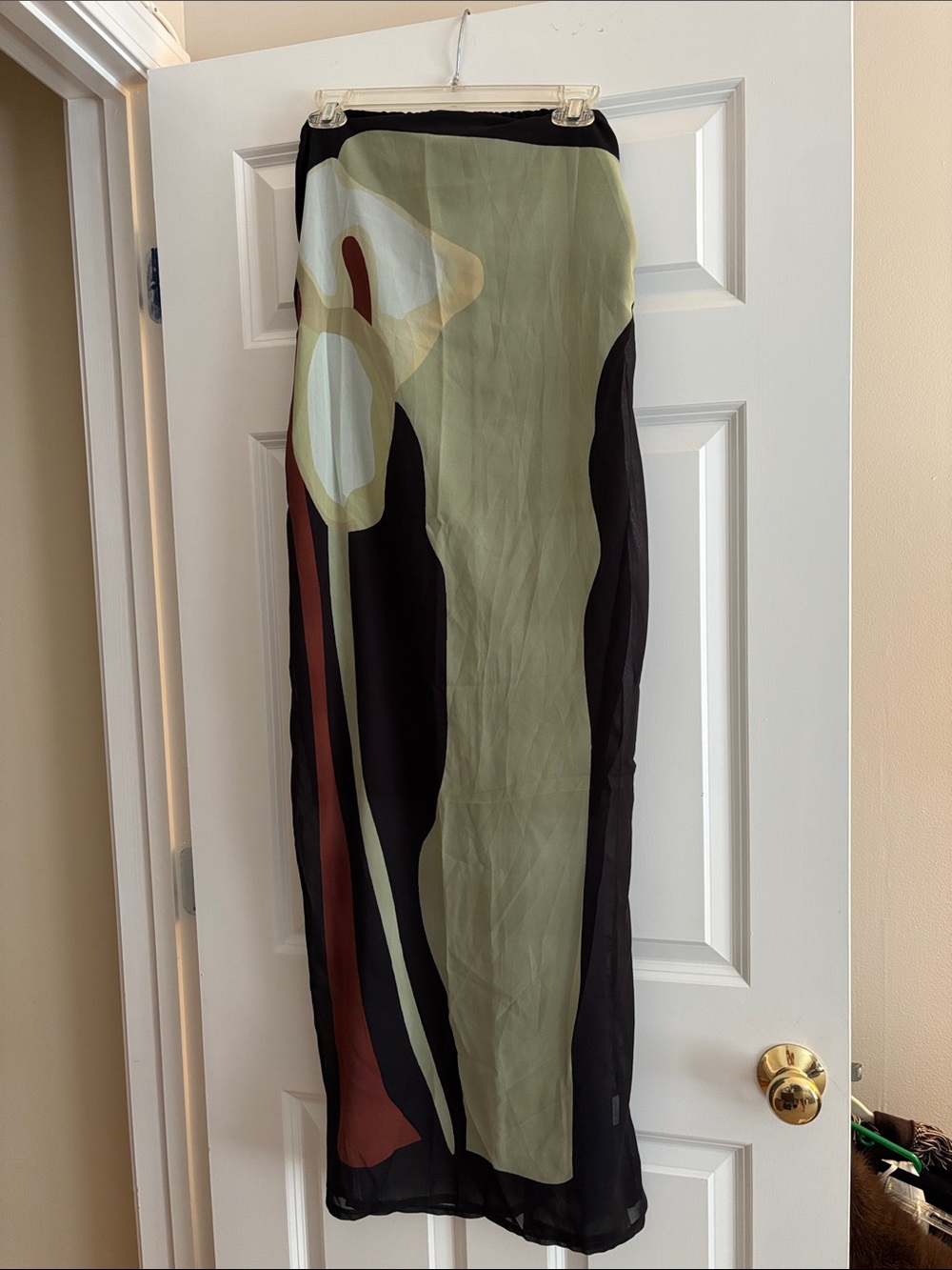 Black Maxi Dress with Olive and Rust Abstract Print